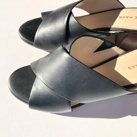 New Cole Haan Dakota Criss Cross Black Leather Sandals 8B - Picture 4 of 9